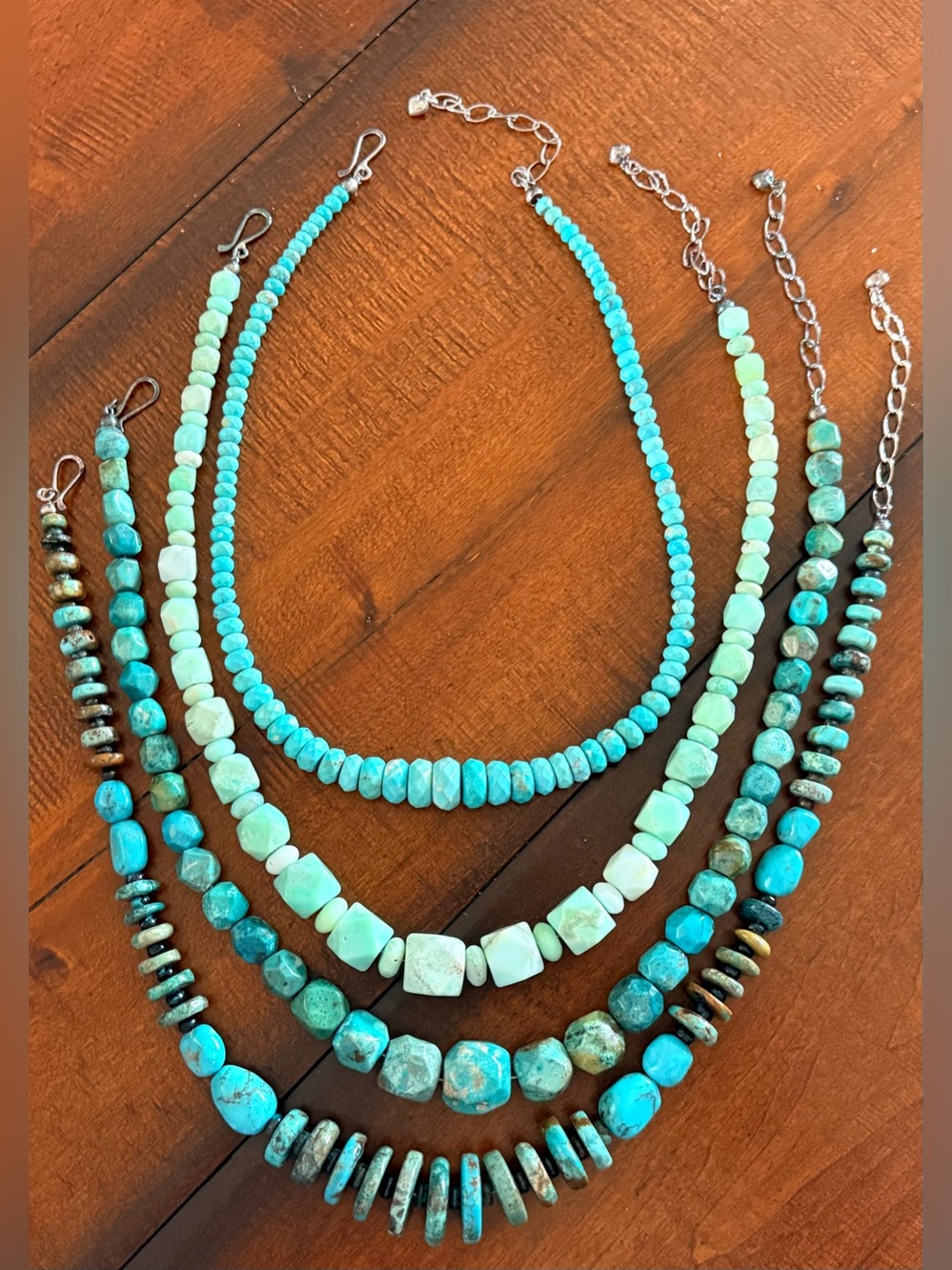 Turquoise Beaded Statement Necklaces with Sterling Silver Clasps - Women Jewelry